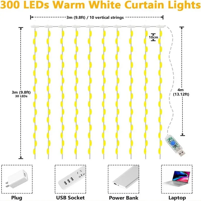 Guirlande Lumineuse Rideau 300 LED (Voile d’Aube)